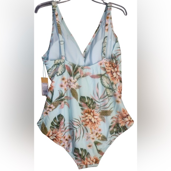 Kona Sol Women’s One Piece Blue Hawaiian Palm Floral Swimsuit Size XL 16-18 NWT - Picture 2 of 13